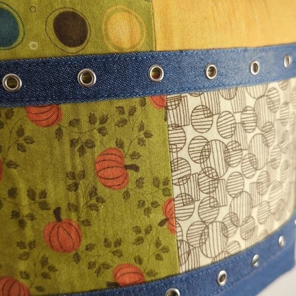 Denim Patchwork Studded Handbag/ Tote Handmade Fall Motif - Picture 3 of 13